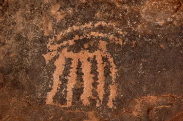 Felskunst, Vorgeschichte: Gravur einer Oryx-Antilope im Uweinat-Massiv, Ägypten. (Zeitraum von 8000 bis 3000 Jahre v. Chr.). Fotografie