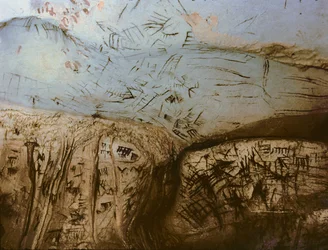 Schematische Symbole, neolithische Felsmalerei, ca. 5. Jahrtausend v. Chr.