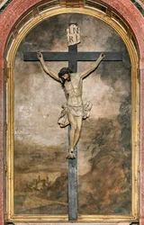 Südliches Querschiff, Altar des Kruzifixes, Angelo Nani und Carlo Natali 1641, Holz-Kruzifix von Giacomo Bertesi 1687, Kathedrale Santa Maria Assunta, Kathedrale, Cremona, Lombardei, Italien