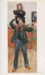 Schwedischer Illustrator Carl Larsson (1853-1919) mit seiner Tochter Brita. Aquarell aus „Das Haus in der Sonne“ 1921