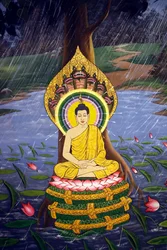 Das Leben des Buddha, Siddhartha Gautama, Wandfresko, Wat Botum Tempel, Phnom Penh, 2022 (Foto)