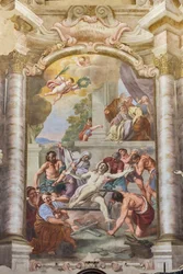 Das Martyrium des Heiligen Laurentius, Teatini-Raum, Chiesa di San Vincenzo, Piacenza, Emilia-Romagna, Italien
