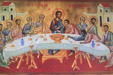 Das letzte Abendmahl. Orthodoxe Kirche Saint-Antoine-le-Grand, Saint-Laurent-en-Royans, Frankreich