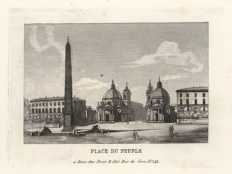 Ansicht der Piazza del Popolo mit einem ägyptischen Obelisken von Ramses II aus Heliopolis, Rom