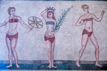 Villa Romana del Casale, Piazza Armerina, Sizilien, Italien. Mosaik