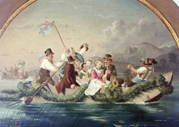 Hochzeitskreuzfahrt auf dem Schliersee, Schützenziel von A. Dirnberger, Feuerschützengesellschaft Miesbach, Oberbayern, Deutschland, Europa