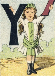 Y - Gravur aus ABCD der kleinen Mädchen. Pellerin & Cie, Drucker-Verleger, Epinal, um 1890. Serie A. Maße: 19 x 13,5 cm.