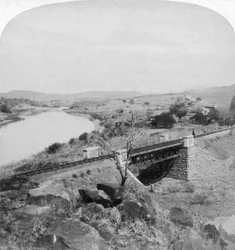 Pom-Pom-Brücke und Hauptquartier-Telegraphenstation der Buren, Tugela-Fluss, Natal, Südafrika, 1901