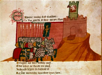 Eine Gruppe fränkischer Ritter erreicht ein Schloss
