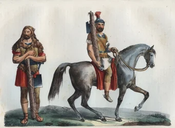 Ein militärischer Liktor und ein militärischer Liktor der Kavallerie - Stich aus „Usi e Costumi di Tutti i Popoli dell