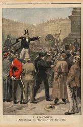 Ein Friedensmeeting in Transvaal, Trafalgar Square, London. Gravur in „Le petit journal“ 8/9/1899. Selva Sammlung.