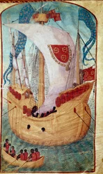 Ein Schiff mit dem Wappen von Louis Malet (1441-1516), Herr von Granville. Miniatur von Olivier de la Marche (1425-1502)