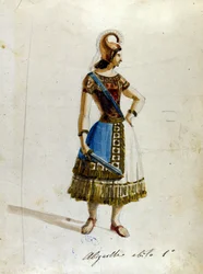 Abigaille-Kostüm in der Oper von Giuseppe Verdi (1813 - 1901), „Nabucco“ zuerst genannt „Nabucodonosor“ Museum der Scala