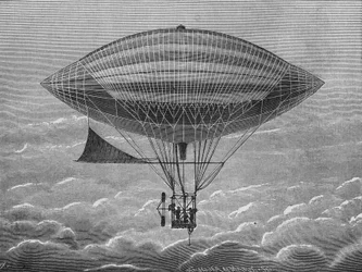 Luftschiff elektrischer Aerostat der Brüder Gaston und Albert Tissandier. In „Album de la Science“, Éditions Jouvet