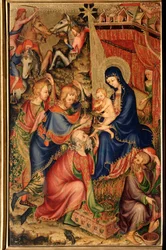 Altarolo del Bargello (Bargello-Altar): „Anbetung der Heiligen Drei Könige“. Anonymes Gemälde aus dem 14. Jahrhundert. Florenz, Museo Nazionale del Bargello