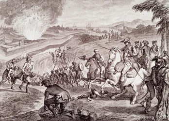 Amerikanischer Unabhängigkeitskrieg: Belagerung von Pensacola und Sieg der spanischen Armee (19. Jahrhundert Gravur)