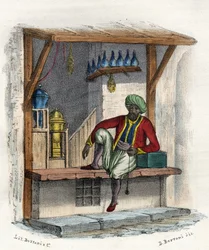 Arabischer Händler vor seinem Laden, Algier