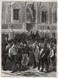 Armand Barbes, französischer Revolutionär (1809-1870) vor seiner Verhaftung am 12. Mai 1839 - Gravur von 1882 in „Histoire de dix ans: 1830-1840“ Louis-Blanc (1811-1882)
