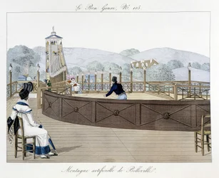 Künstlicher Berg von Belleville: Achterbahn - in "Le Bon Genre", Anfang des 19. Jahrhunderts