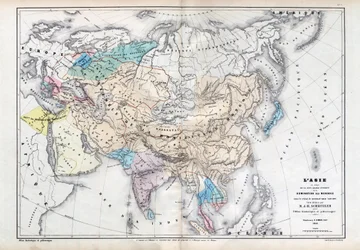 Asien zur Zeit der größten Ausdehnung der mongolischen Herrschaft unter der Herrschaft von Qubilai (Kubilai Khan) (1260-1294) - Karte erstellt von M J-H Schnitzler, Historischer und malerischer Atlas 1857