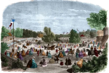 Schöne Tage im Bois de Boulogne in Paris. Gravur in „Das Illustrierte Universum“.