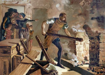 Bernard Palissy (1510-1589), französischer Keramiker, arbeitet an der Verschmelzung seiner Emaille.