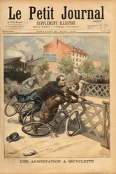 Fahrradverhaftung in der Nähe von Champigny. Gravur in „Le petit journal“ 30/08/1896. Sammlung Selva.
