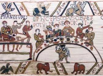 Bischof Odo segnet das Essen und den Wein, Bayeux-Tapete