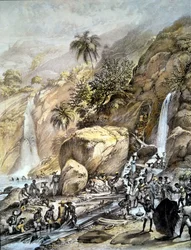Brasilien, Golderz wird in den Itacolumi-Bergen (Minas Gerais) geschmolzen. 1820