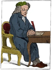 Spielkarte der Französischen Republik (1793), ausgerufen im Nationalkonvent am 21/09/1792 nach dem Sturz der Königreiche: die Figur des Philosophen in den Zügen des französischen Schriftstellers und Philosophen François-Marie Arouet, genannt Voltaire