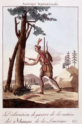 Zeremonie der Kriegserklärung unter den Akancas-Indianern von Louisiana - Gravur