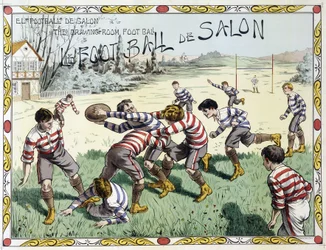 Kinder spielen Rugby - Zeichnung, spätes 19. Jahrhundert