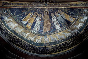 Christus unter St. Paulus, St. Cäcilia, St. Pascal, St. Peter, St. Valerian und St. Agatha