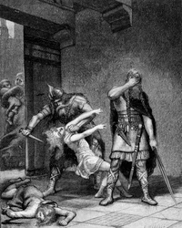 Chlothar (Clothaire) I. (ca. 497-561) und Childebert I., die fränkischen Könige, ermordeten zwei Söhne ihres Bruders Chlodomer (495-524).