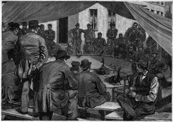 Hahnenkampf in Belgien im Jahr 1888 in „Le Journal de la jeunesse“ von 1888.