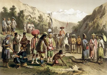 Kostüme aus dem Königreich Ta Ly, Südchina. Atlas der Erkundungsreise nach Indochina in den Jahren 1866 - 1868, herausgegeben von F. Garnier