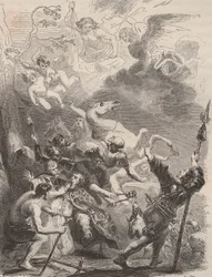 Tod des heiligen Lievin der Große (Livin, oder Lebwin, oder Livinus) als Evangelisierer von Flandern, Martyrium im Jahr 657/663. Gravur von 1868 in „Histoire de Belgique von den frühesten Zeiten bis zum Ende der Herrschaft von Leopold I“ von Theodore Juste