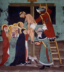 Kreuzabnahme, Leben Christi (15. Jahrhundert), Fresken, Kapelle des Heiligen Sebastian, Villard-de-Lans, Rhone-Alpes, Frankreich