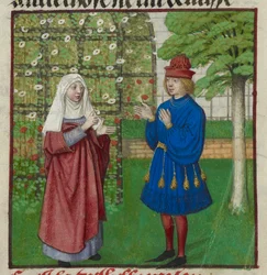 Detail einer Miniatur von Raison (Vernunft), die den Liebhaber aus 