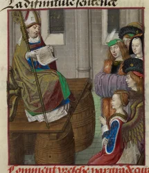 (Detail) Miniatur eines Priesters, der zu den Armeen der Venus predigt, aus 