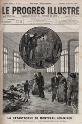 Katastrophe des Brunnens Sainte Eugenie oder Katastrophe von Montceau-les-Mines in Burgund im Jahr 1895 - Gravur in „Le Progres illustré“ von 1895