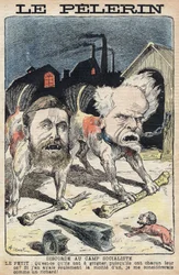 Streitigkeiten zwischen den Sozialisten Jean Jaures (1859-1914) (links) und Henri Rochefort (1831-1913) (rechts). Illustration in „Le Pelerin“ vom 19. Juni 1898.