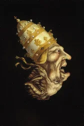 Doppelporträt mit Papst und Teufel (Umkehrbild)
