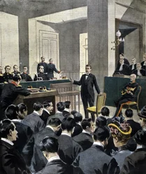 Dreyfus-Affäre: Zeugenaussage von Oberstleutnant Georges Picquart (1854-1914) im Prozess gegen den Schriftsteller Emile Zola (nach dem Brief J
