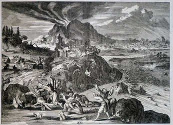 Erdbeben in Tokio im Jahr 1650 - Gravur