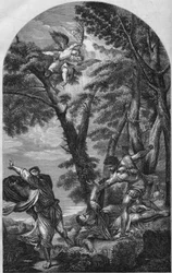 Gravur zeigt „Das Martyrium des Hl. Petrus“ von Tizian, brennt am 15. August