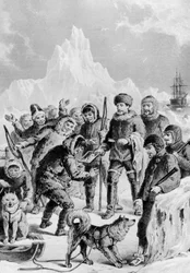 Eskimos entdecken einen von Expeditionsteilnehmern mitgebrachten Spiegel - Arktische Expedition von britischen und ausländischen Küsten bis zu den Expeditionen von 1875