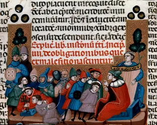 Ausführung einer Miniaturverurteilung aus dem Justinianischen Kodex (Codex Justinianus), eine Sammlung von Gesetzen und Institutionen, die unter dem römischen Kaiser Justinian I. von Byzanz (483-565) redigiert wurden