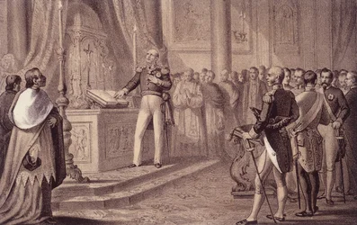 Ferdinand I. von Bourbon oder Ferdinand IV. (1751 - 1825), König von Neapel, eröffnete die Verfassung von 1820 - in „Storia d