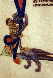 Kampf zwischen einem Drachen und einem Mann (Detail)